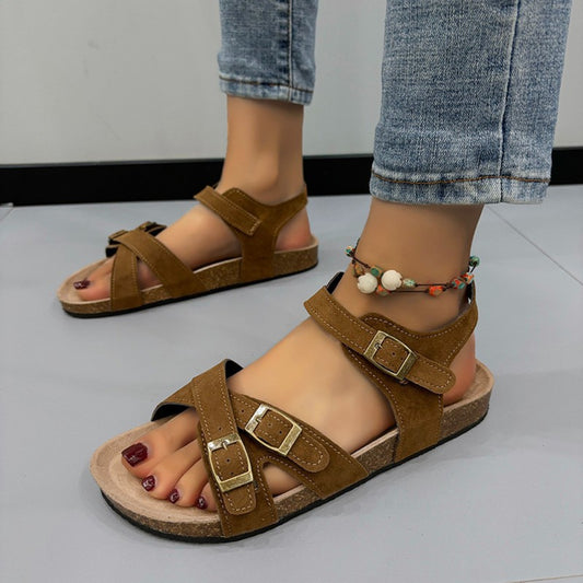 Open Toe Flat Buckle Sandals  Trendsi Mocha 36(US5) 