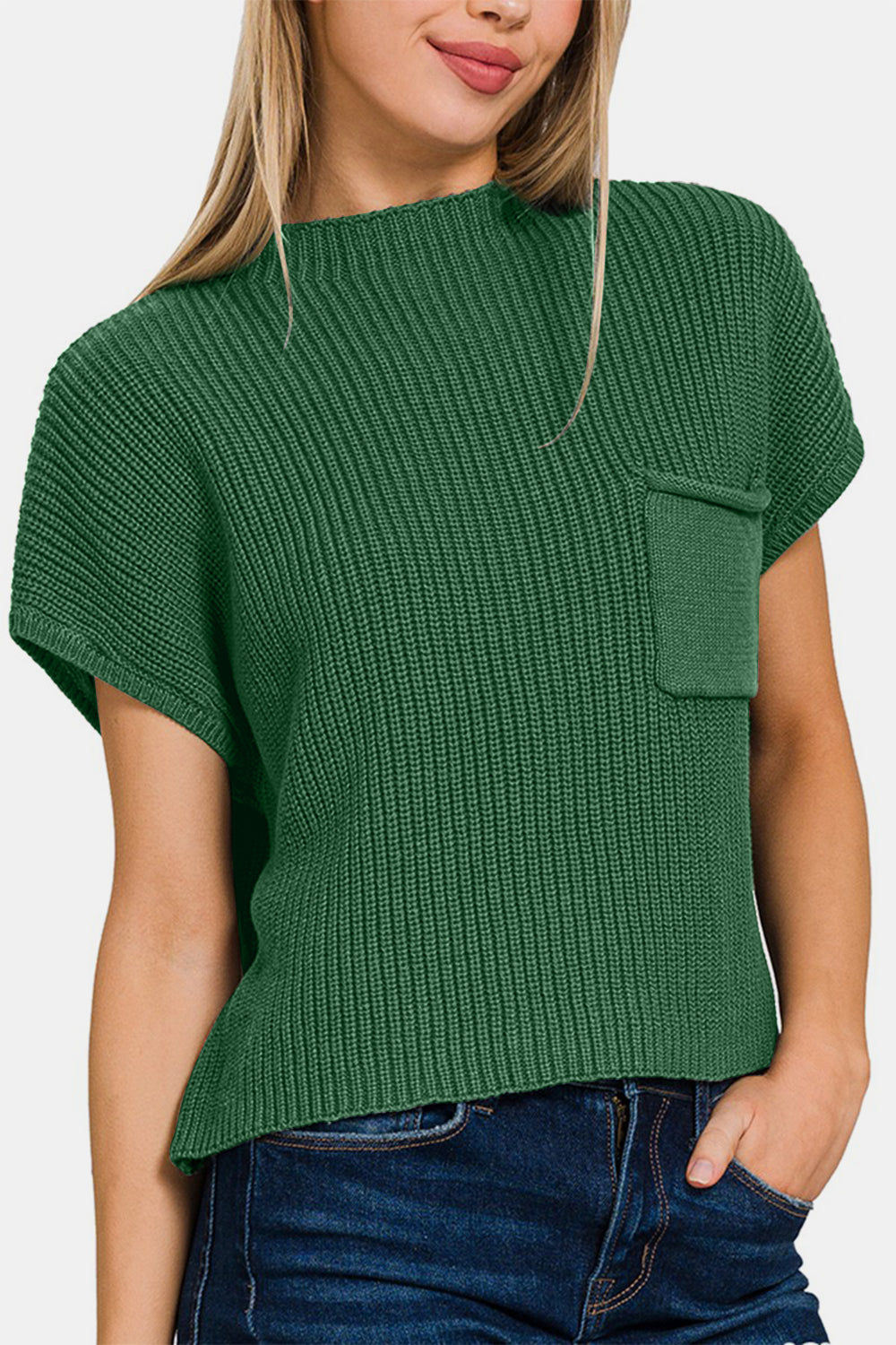 Zenana Mock Neck Short Sleeve Cropped Sweater  Trendsi   