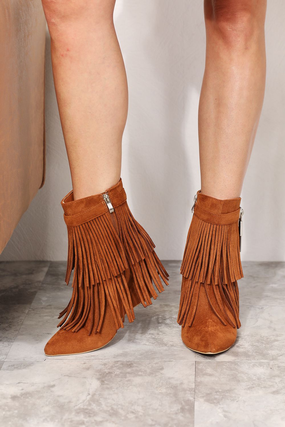 Legend Women's Tassel Wedge Heel Ankle Booties  Trendsi Caramel 6 