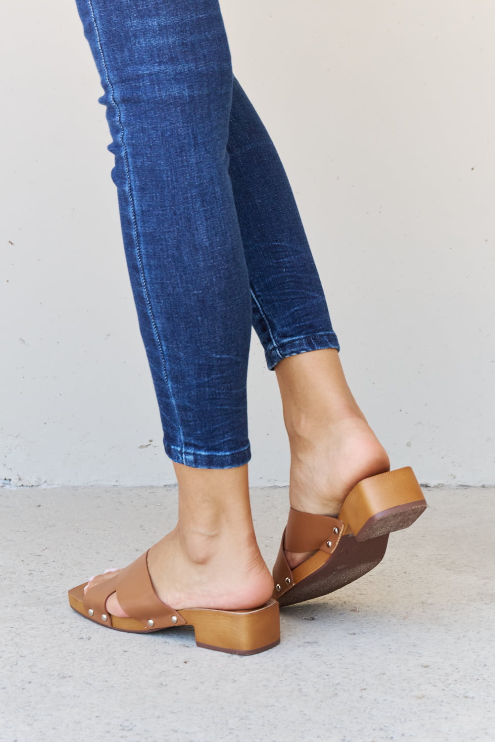 Weeboo Step Into Summer Criss Cross Wooden Clog Mule in Brown  Trendsi   