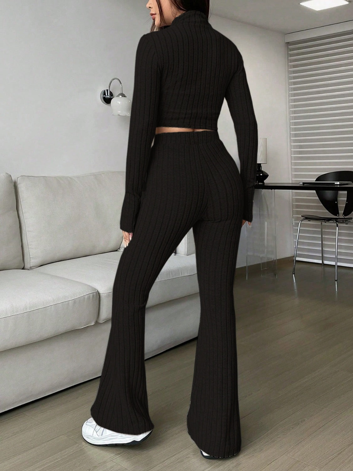 Honey Zip Up Long Sleeve Top and Pants Set  Trendsi   