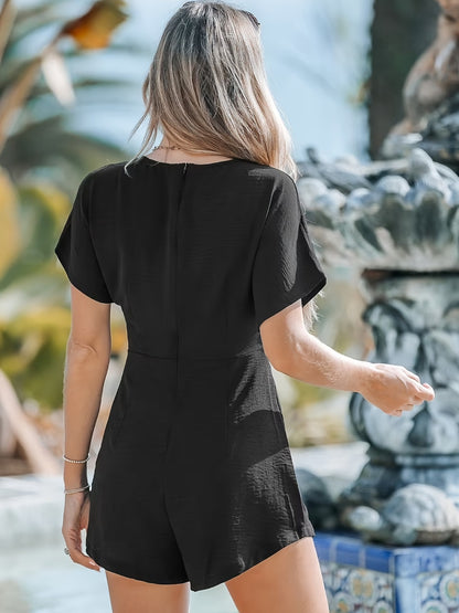 Tied Round Neck Short Sleeve Romper  Trendsi   