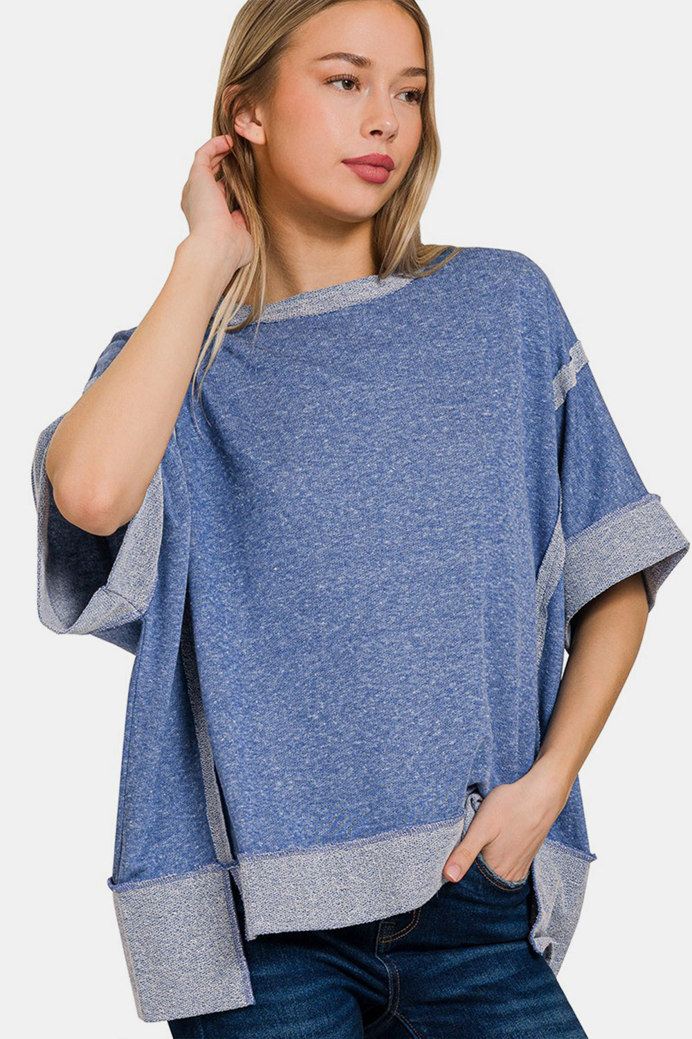 Zenana Contrast Trim Drop Shoulder T-Shirt  Trendsi   