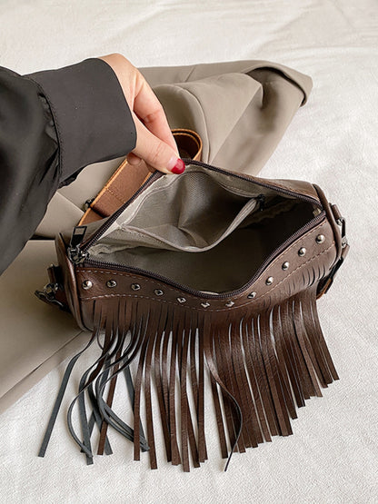 PU Leather Fringe Studded Crossbody Bag  Trendsi   