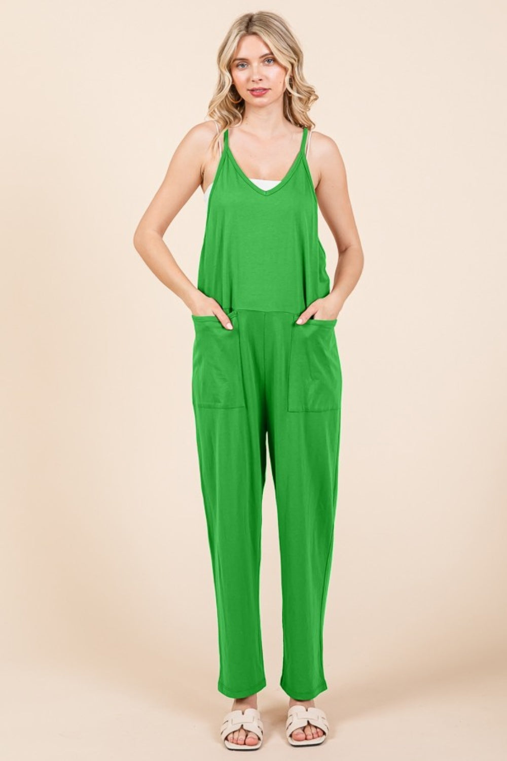 Culture Code Full Size Sleeveless Jumpsuit with Pockets  Trendsi Fresh Green S 