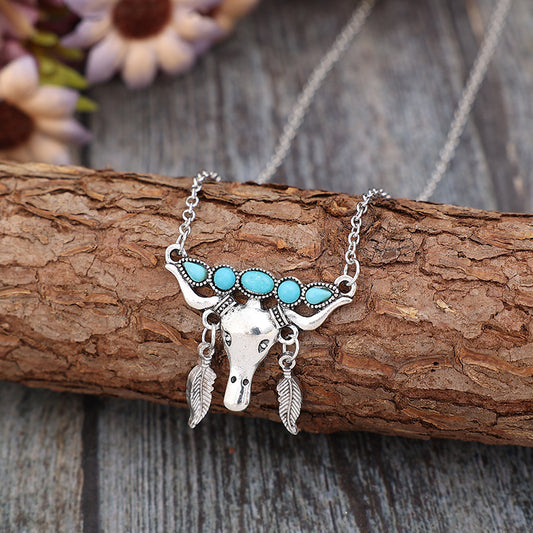 Artificial Turquoise Cow Shape Necklace Necklace Trendsi Silver One Size 