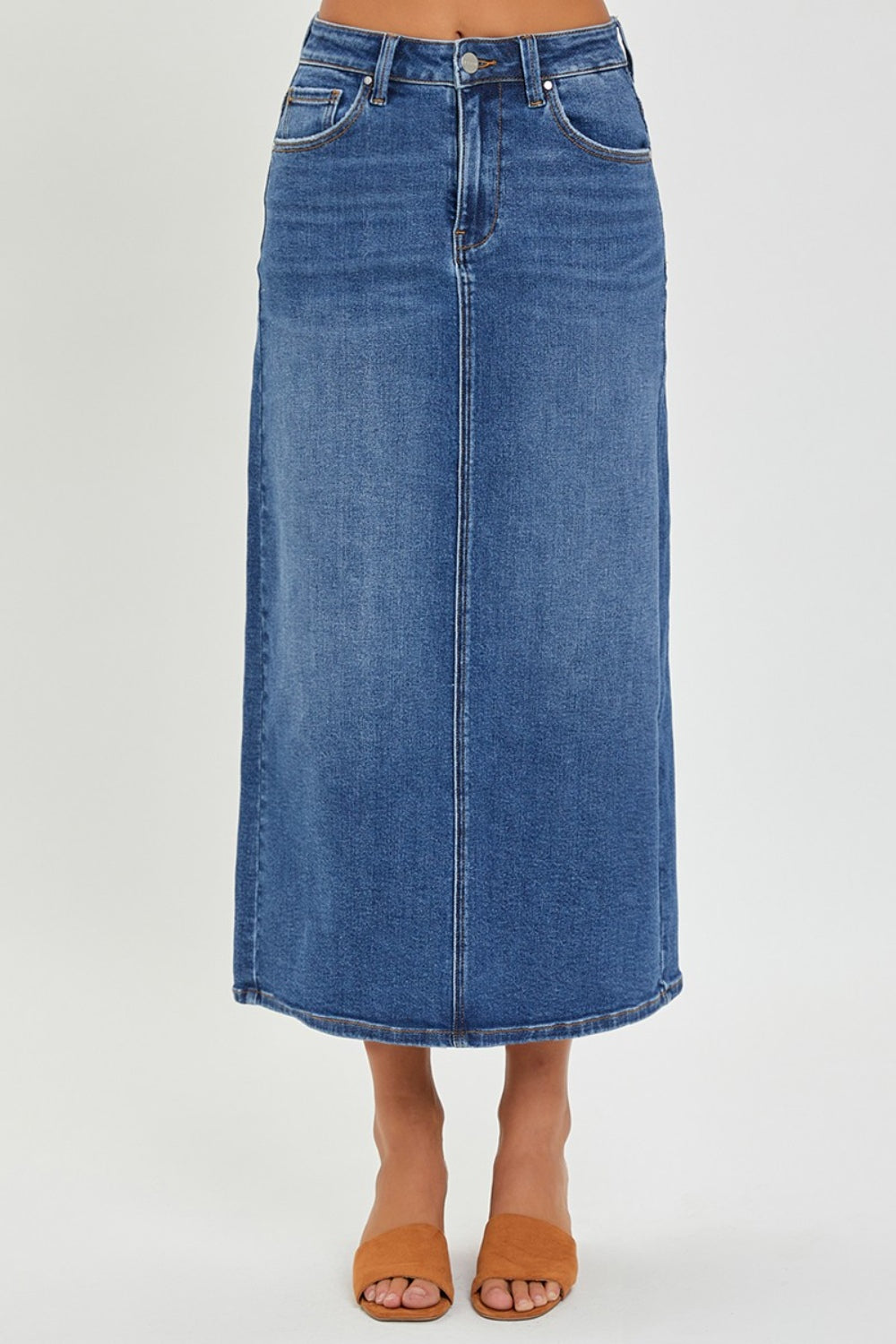 RISEN High Rise Back Slit Denim Skirt  Trendsi   