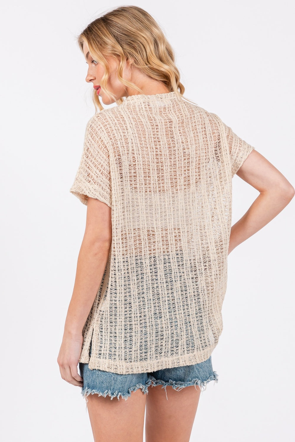 Ces Femme See Through Crochet Mock Neck Cover Up  Trendsi   