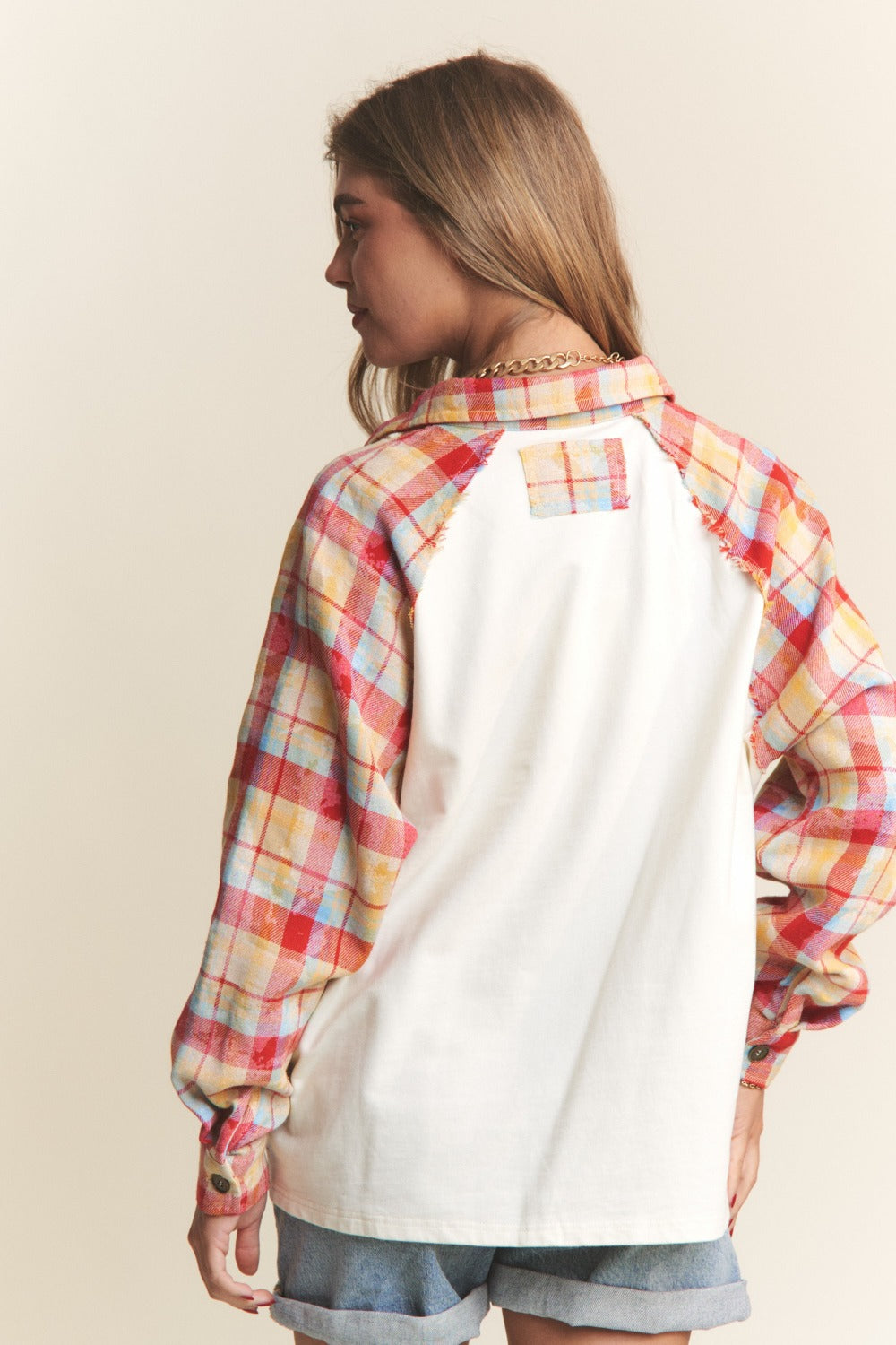 J.NNA Plaid Contrast Button Down Henley Top  Trendsi   