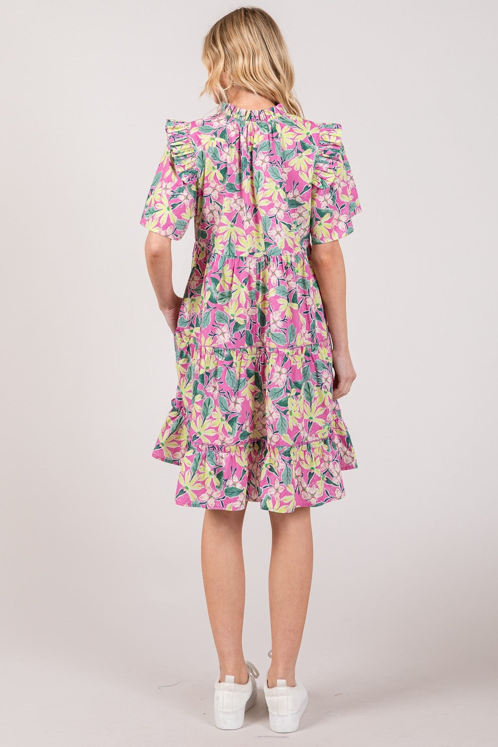 SAGE + FIG Floral Ruffle Short Sleeve Dress  Trendsi   