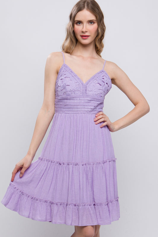 Love Tree Lace Detail Tied V-Neck Mini Cami Dress  Trendsi LAVENDER S 