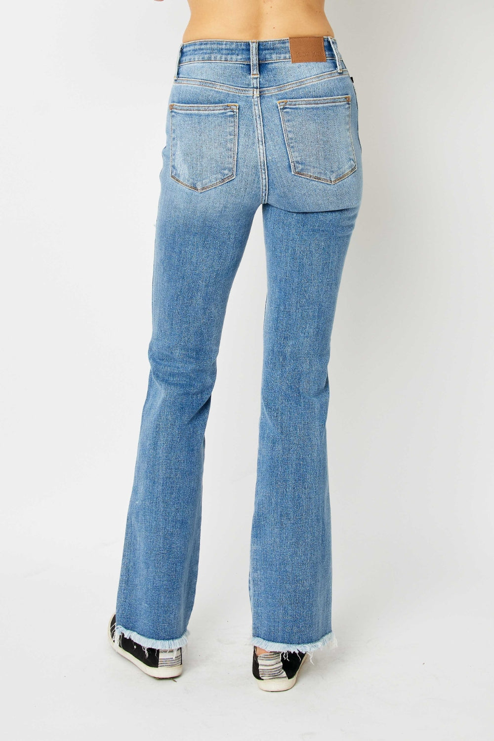 Judy Blue Full Size Distressed Raw Hem Bootcut Jeans  Trendsi   