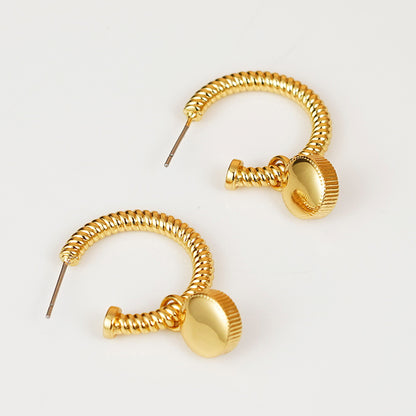 Rope Cat's Eye Stone C-Hoop Earrings  Trendsi   