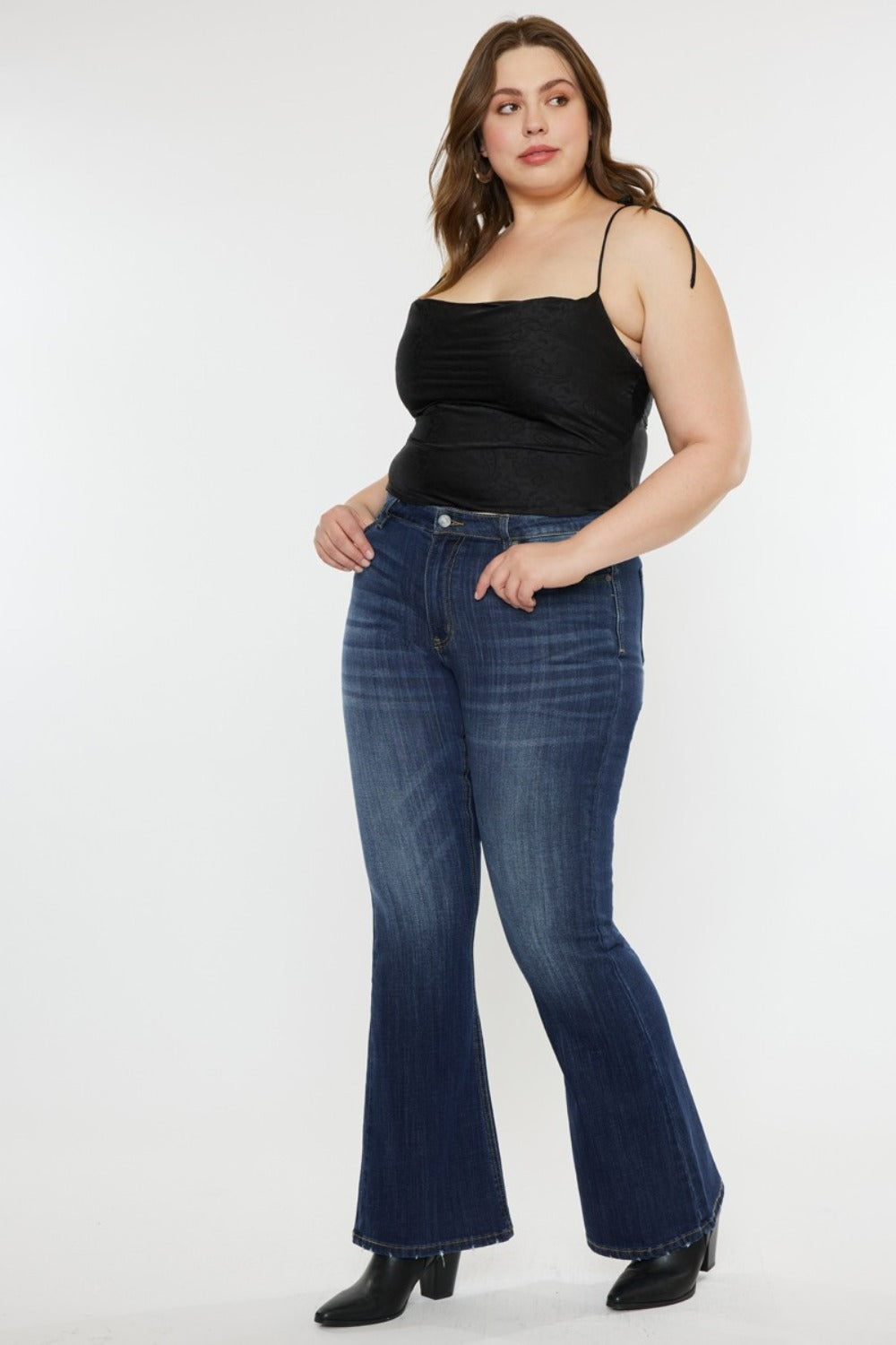 Kancan Full Size Mid Rise Slim Flare Jeans  Trendsi   