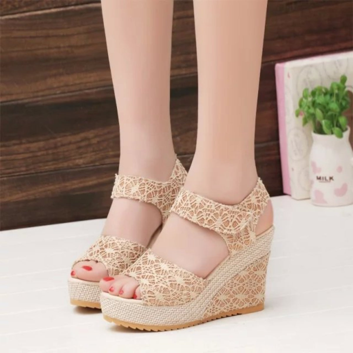 Lace Detail Open Toe High Heel Sandals  Trendsi Light Yellow 35(US4) 