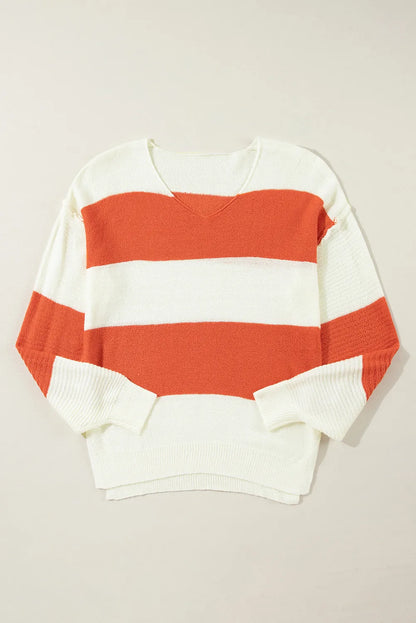 Color Block Dropped Shoulder V-Neck Sweater  Trendsi   