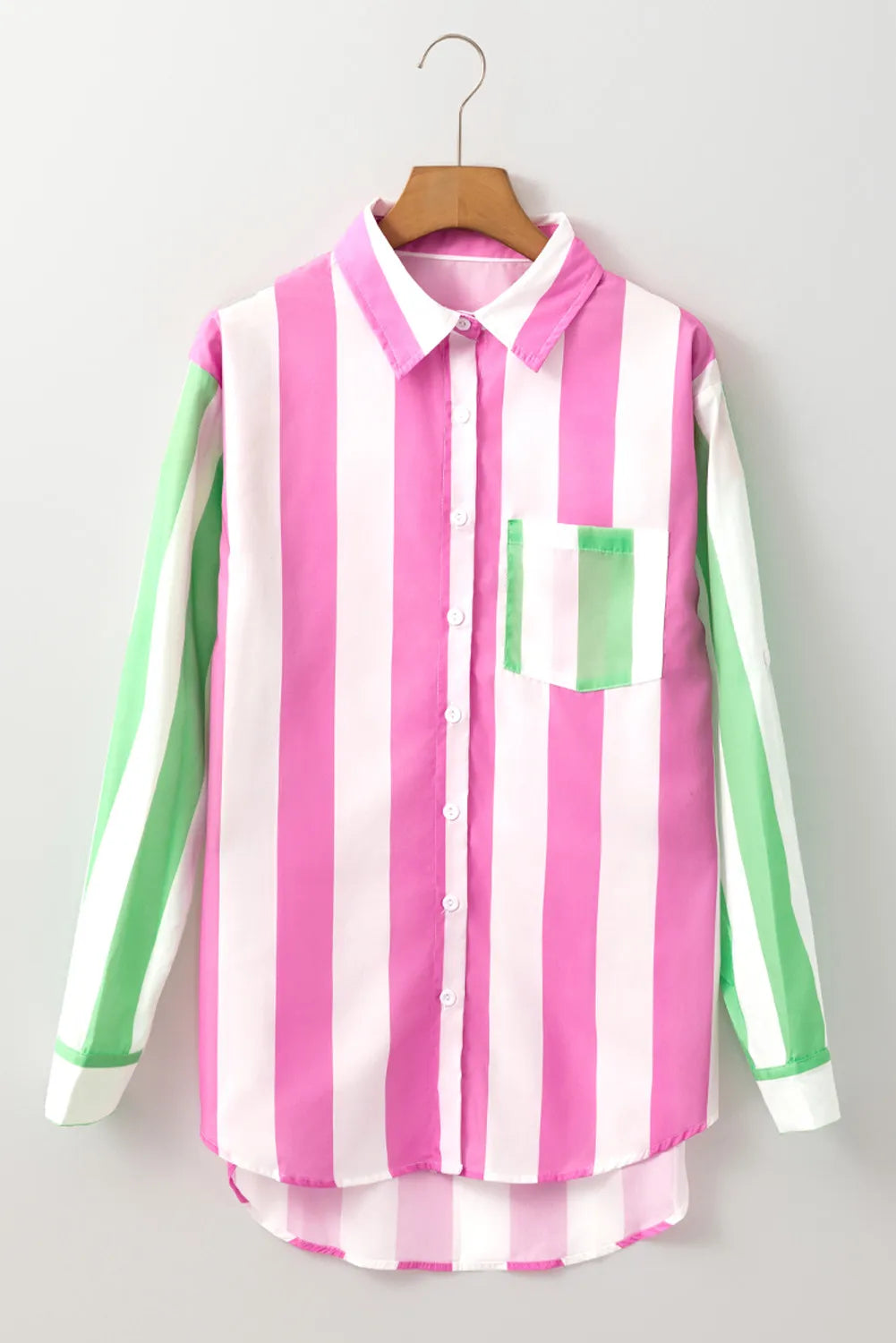 Contrast Stripes Collared Neck Long Sleeve Shirt Blouse Trendsi   