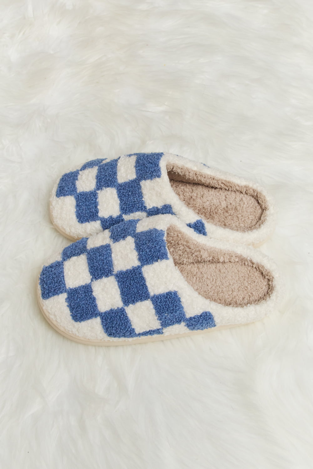 Melody Checkered Print Plush Slide Slippers  Trendsi   