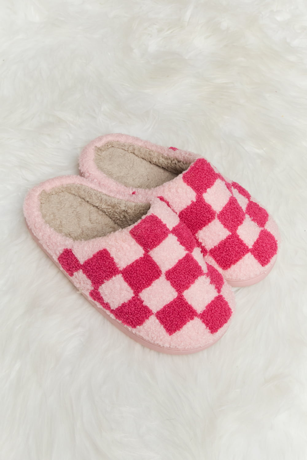 Melody Checkered Print Plush Slide Slippers  Trendsi   