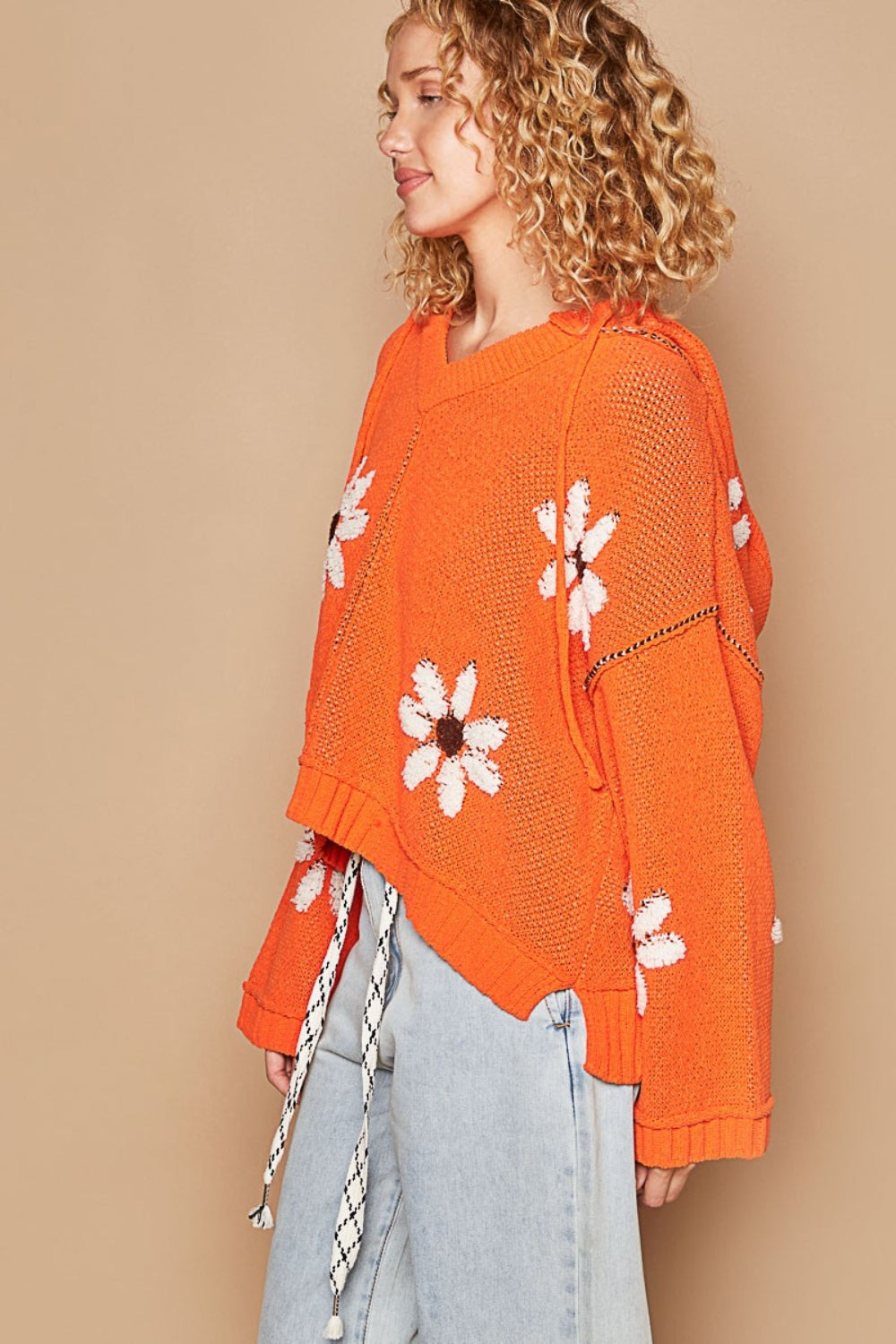 POL Floral Pattern Hooded High-Low Sweater  Trendsi   