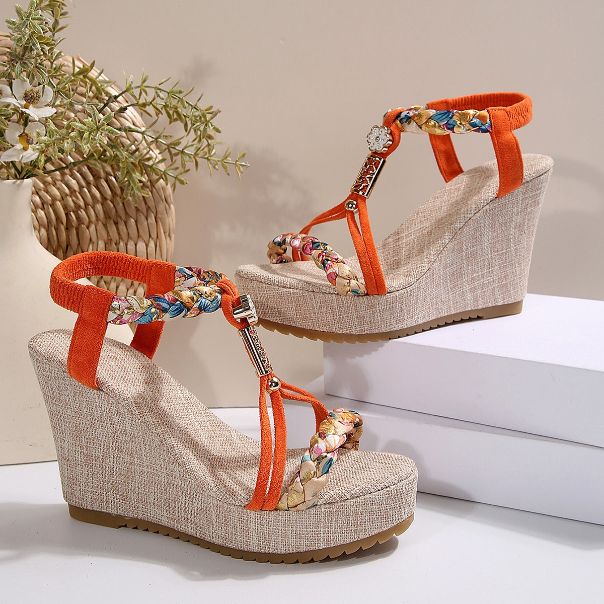 Braided Strap Wedge Sandals  Trendsi   