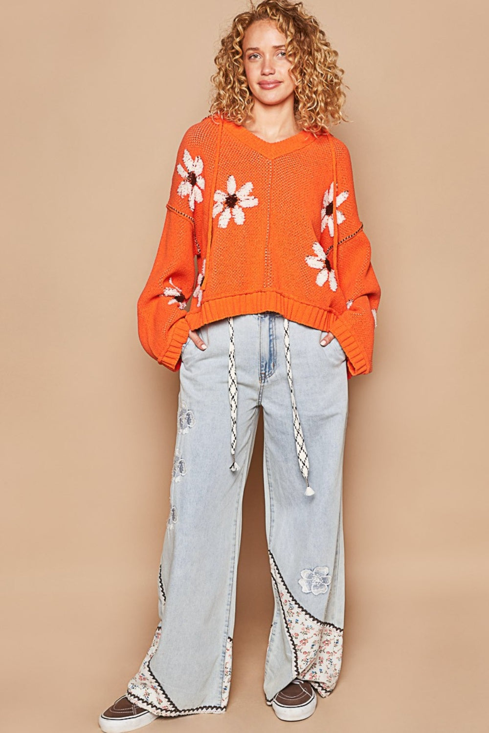 POL Floral Pattern Hooded High-Low Sweater  Trendsi   