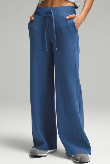 Drawstring Wide Leg Active Pants  Trendsi Peacock  Blue S 