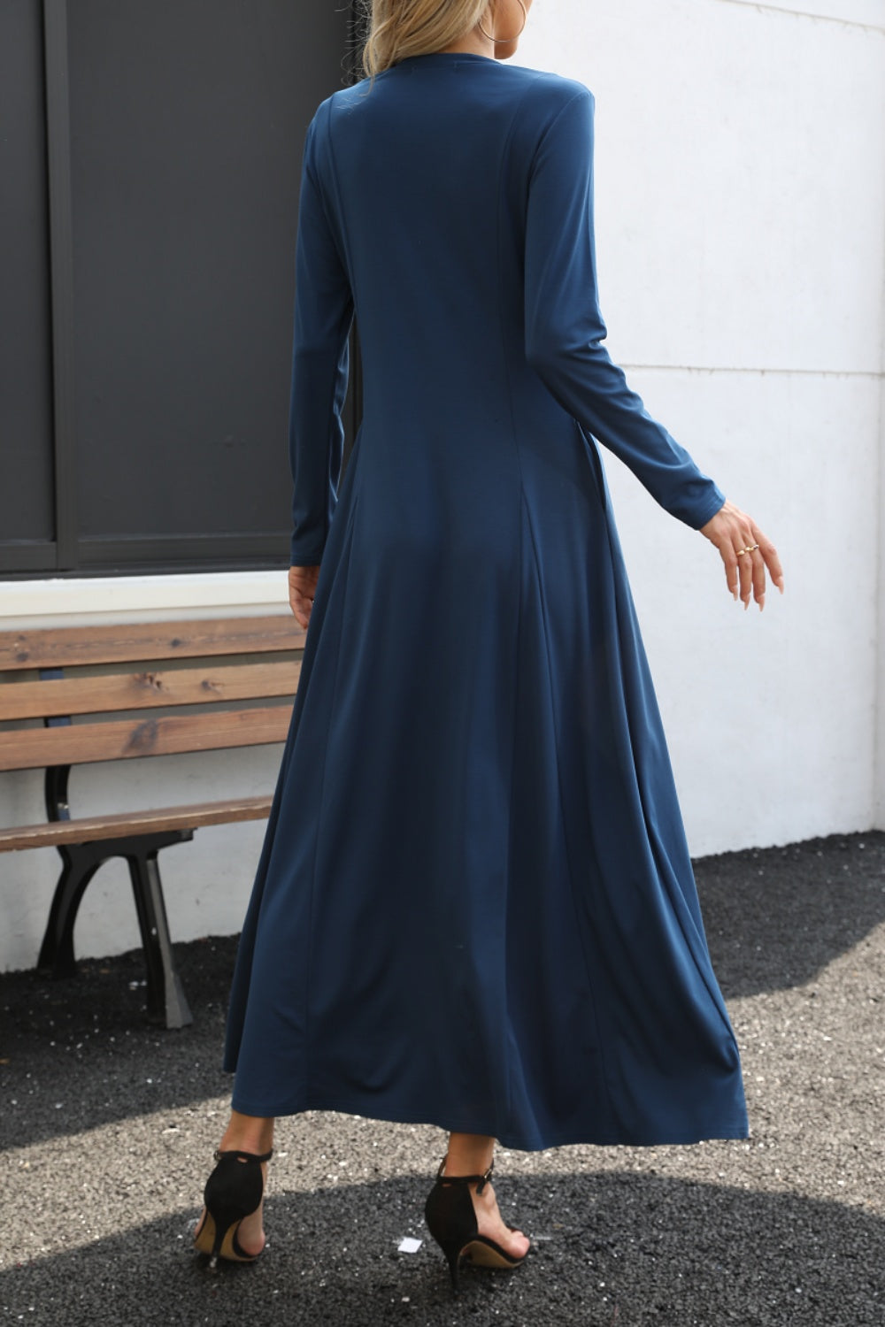 Round Neck Long Sleeve Maxi Dress with Pockets  Trendsi   