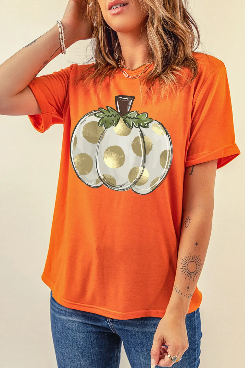 Pumpkin Graphic Round Neck Short Sleeve T-Shirt  Trendsi   