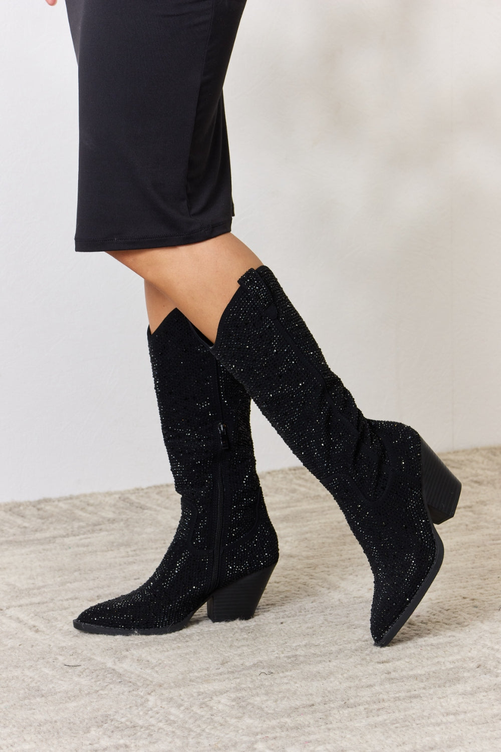 Forever Link Rhinestone Knee High Cowboy Boots  Trendsi   