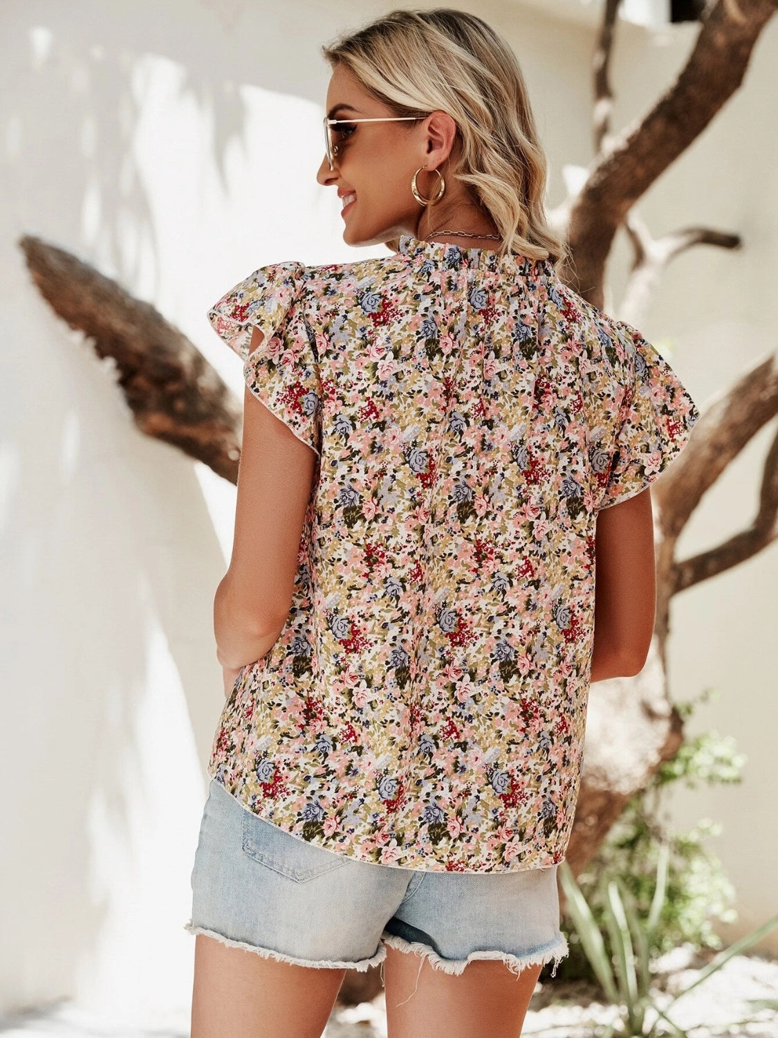 Floral Notched Cap Sleeve Blouse Blouse Trendsi   