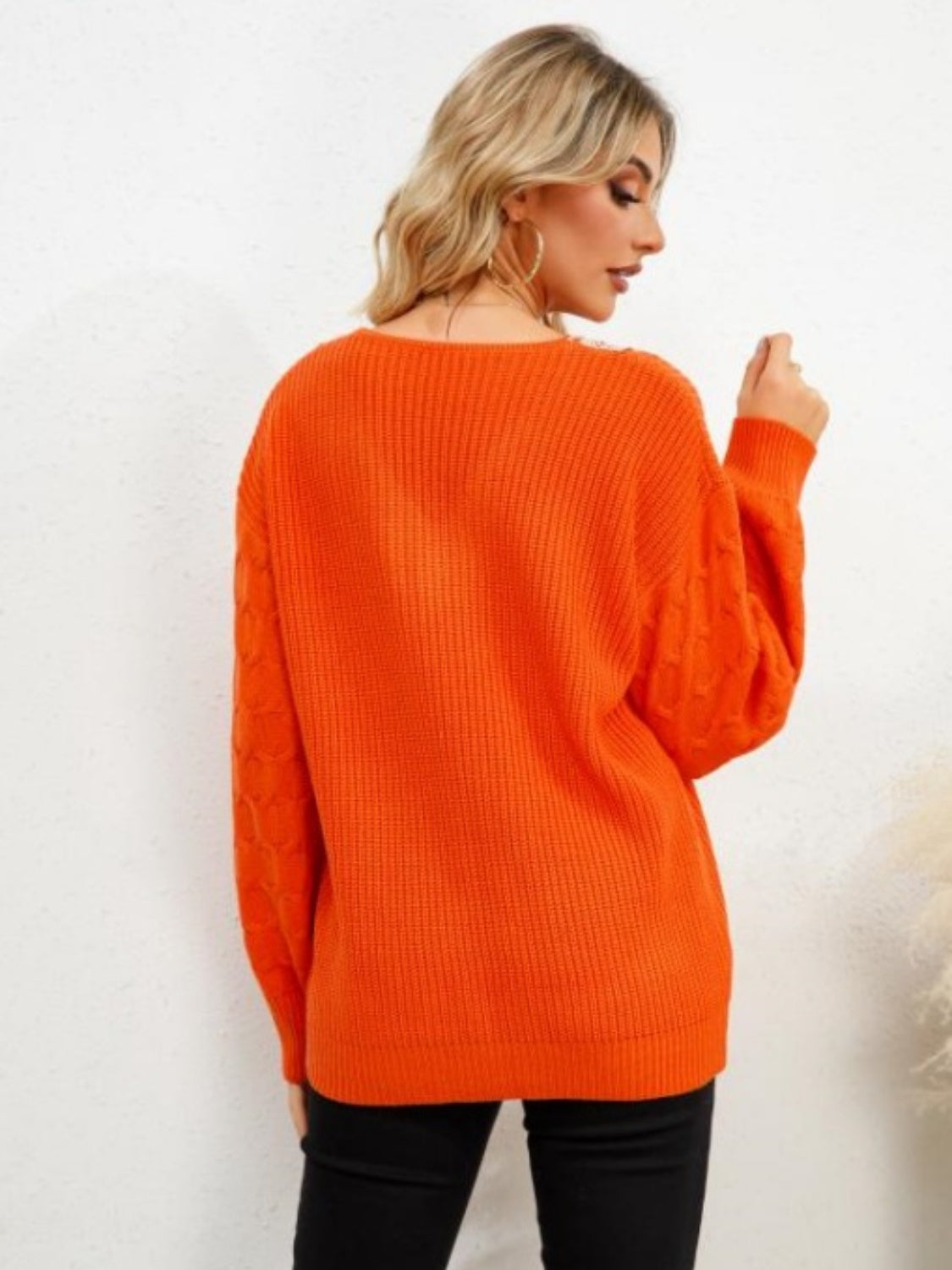 V-Neck Dropped Shoulder Long Sleeve Sweater  Trendsi   