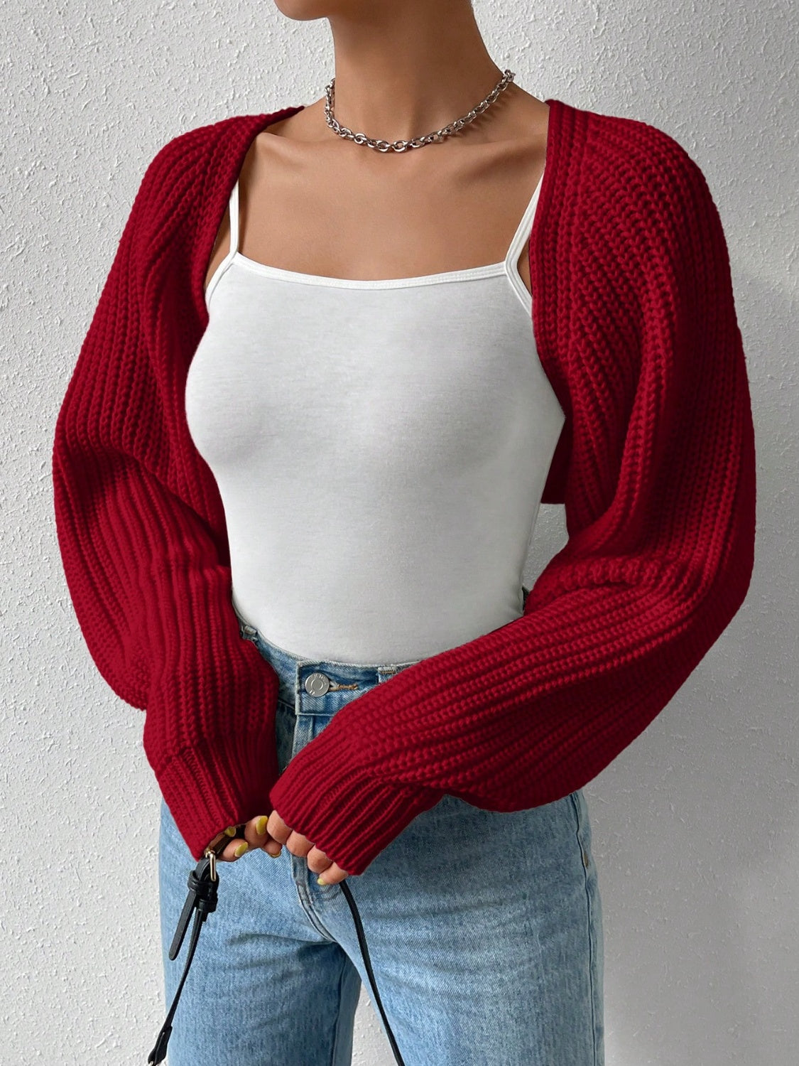 Honey Open Front Long Sleeve Cropped Cardigan  Trendsi   