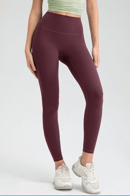 Wide Waistband High Waist Sport Leggings  Trendsi Wine S 