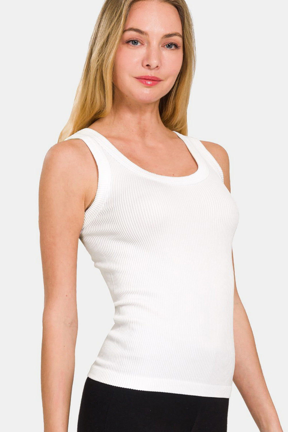 Zenana 2 Way Neckline Washed Ribbed Tank  Trendsi White S/M 