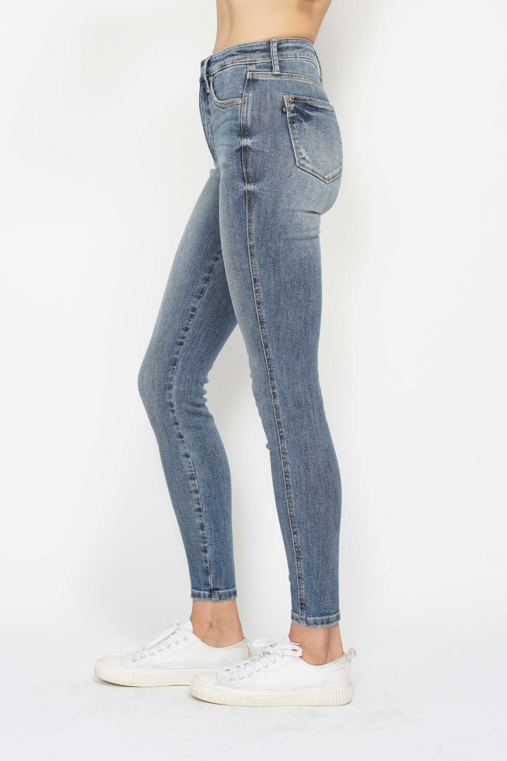 Judy Blue Full Size Tummy Control Contrast Wash Skinny Jeans Luxe Trendsi   