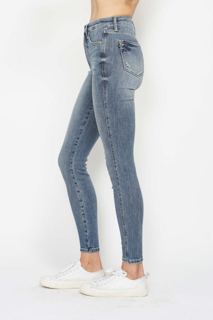 Judy Blue Full Size Tummy Control Contrast Wash Skinny Jeans Luxe Trendsi   