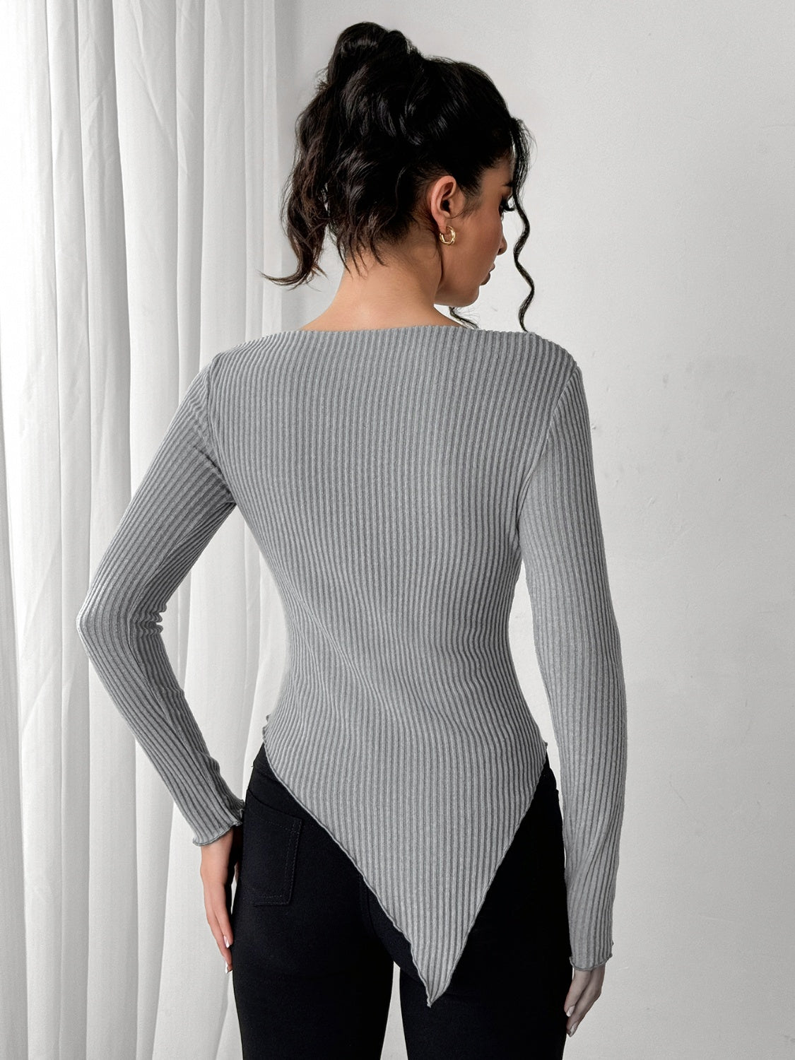 Asymmetric Hem Long Sleeve T-Shirt  Trendsi   