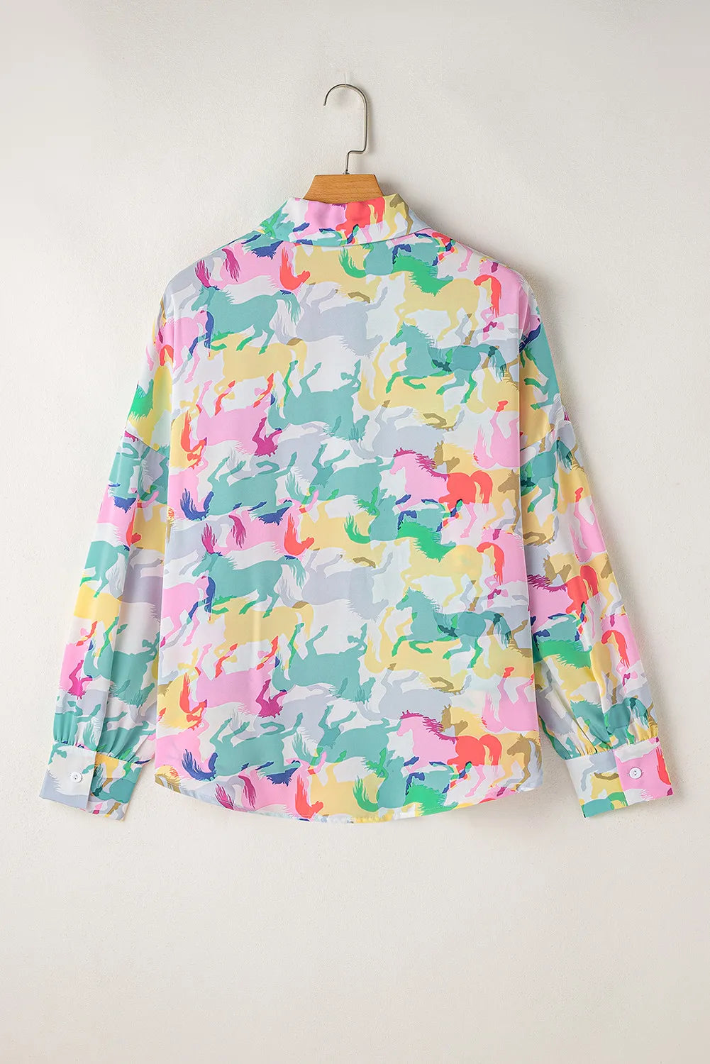 Horse Print Collared Neck Long Sleeve Shirt Blouse Trendsi   