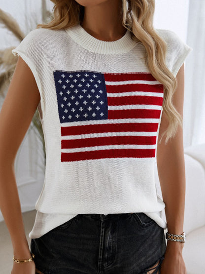 Devine US Flag Round Neck Sweater Vest