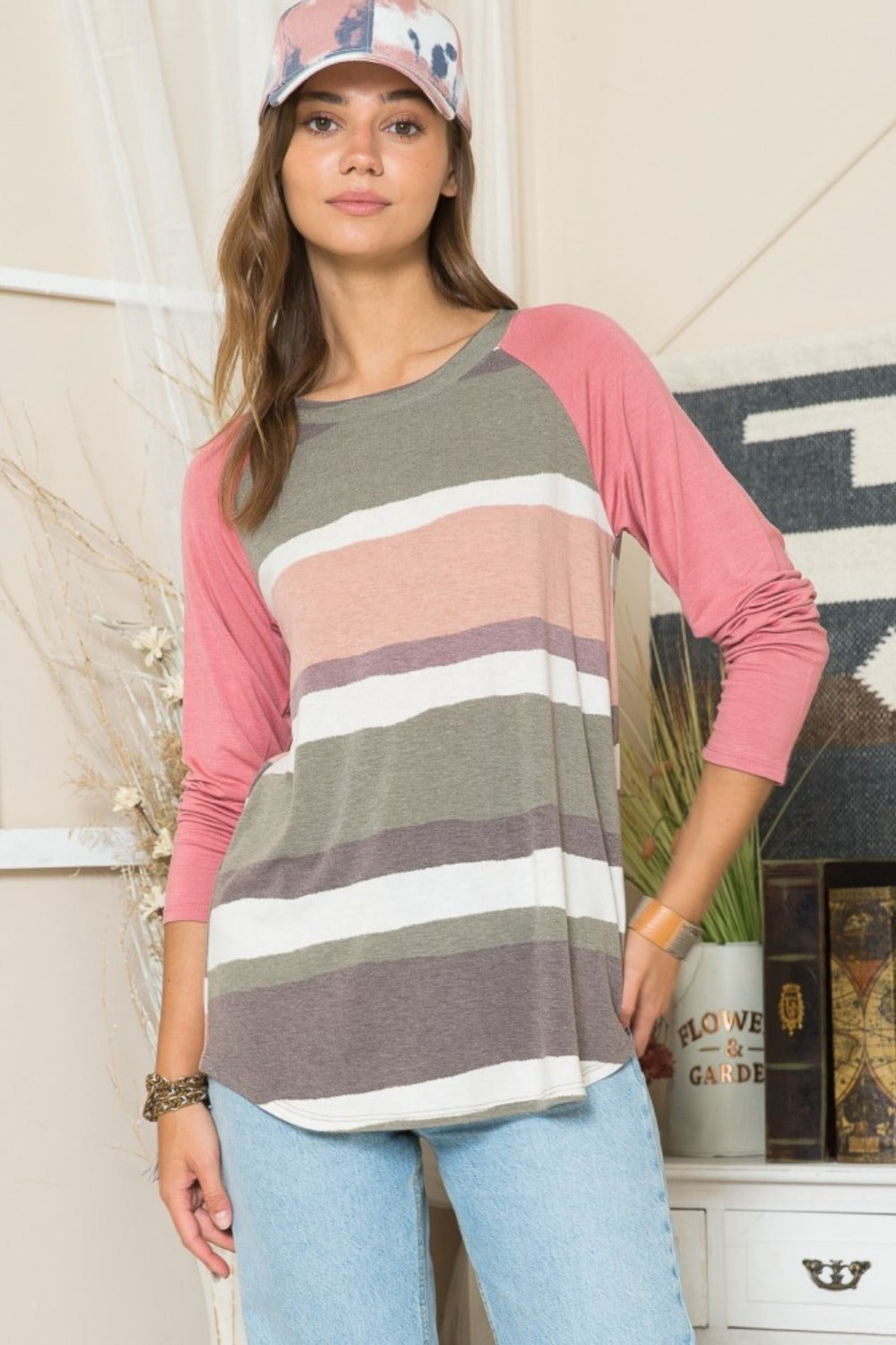 Celeste Full Size Striped Contrast Long Sleeve T-Shirt  Trendsi Olive/Mocha S 