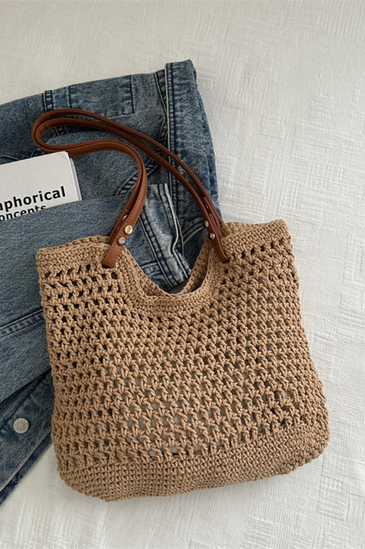 Openwork Woven Tote Bag  Trendsi Camel One Size 