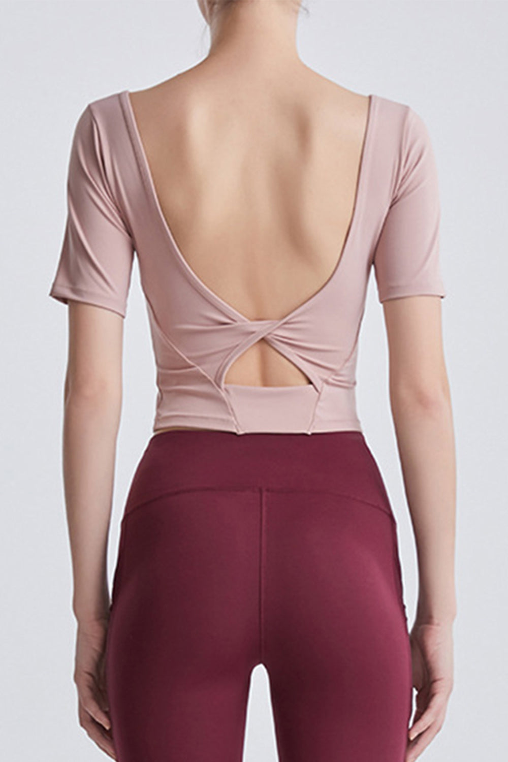 Cutout Backless Round Neck Active T-Shirt  Trendsi   