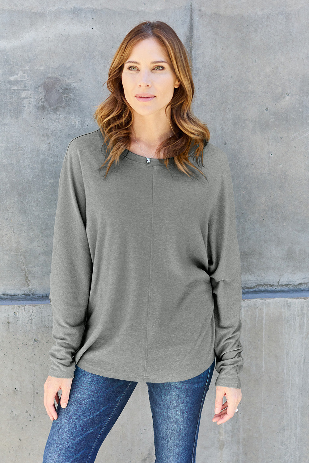 Double Take Full Size Round Neck Long Sleeve T-Shirt T-Shirt Trendsi   