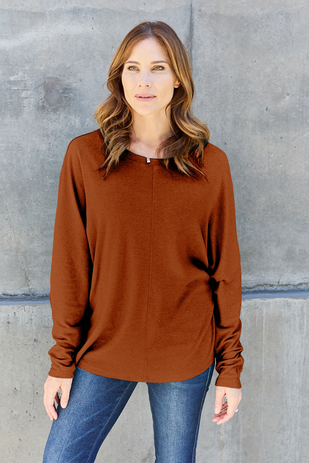 Double Take Full Size Round Neck Long Sleeve T-Shirt T-Shirt Trendsi   