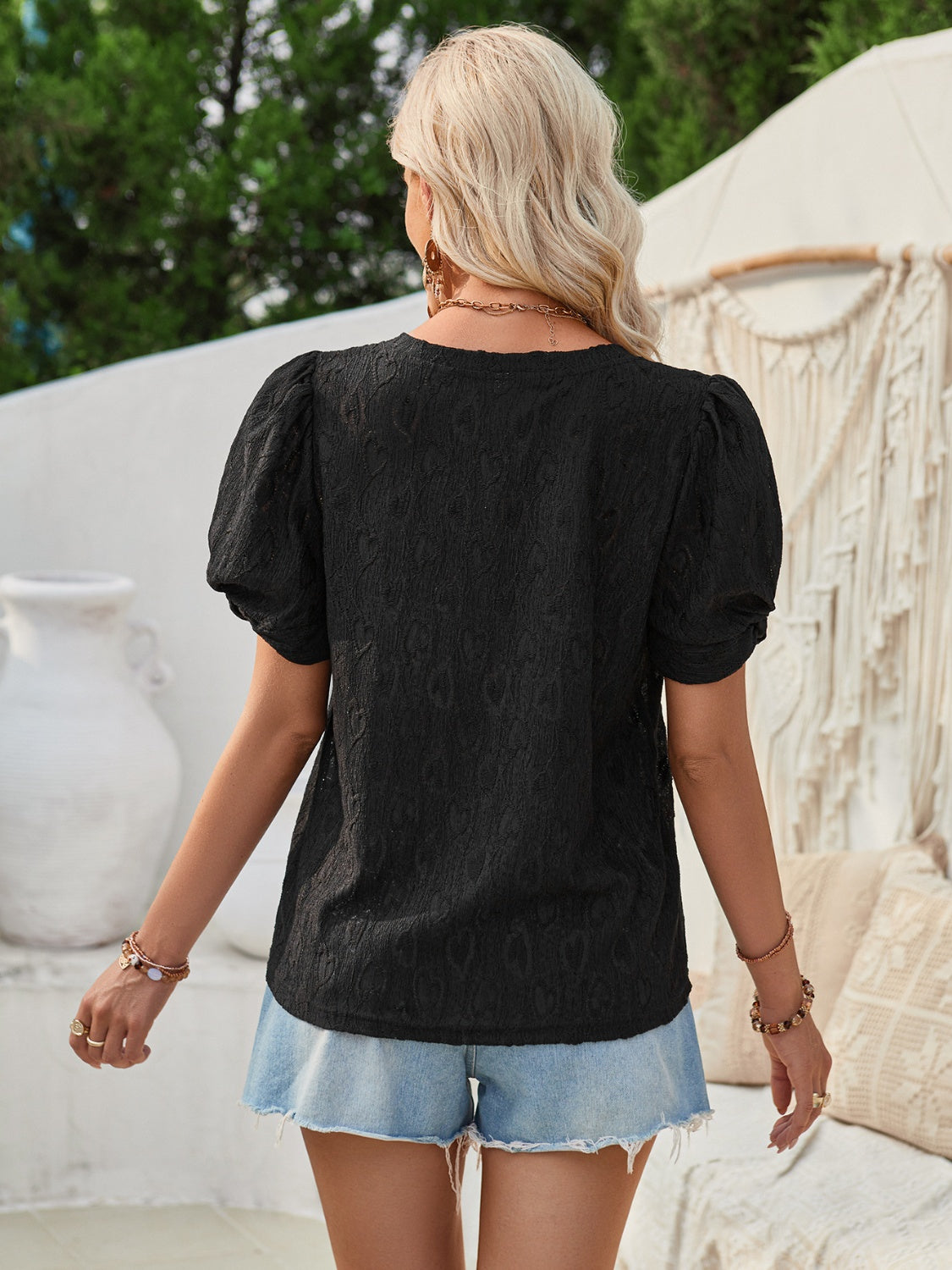 Twisted Heart V-Neck Short Sleeve Blouse Blouse Trendsi   