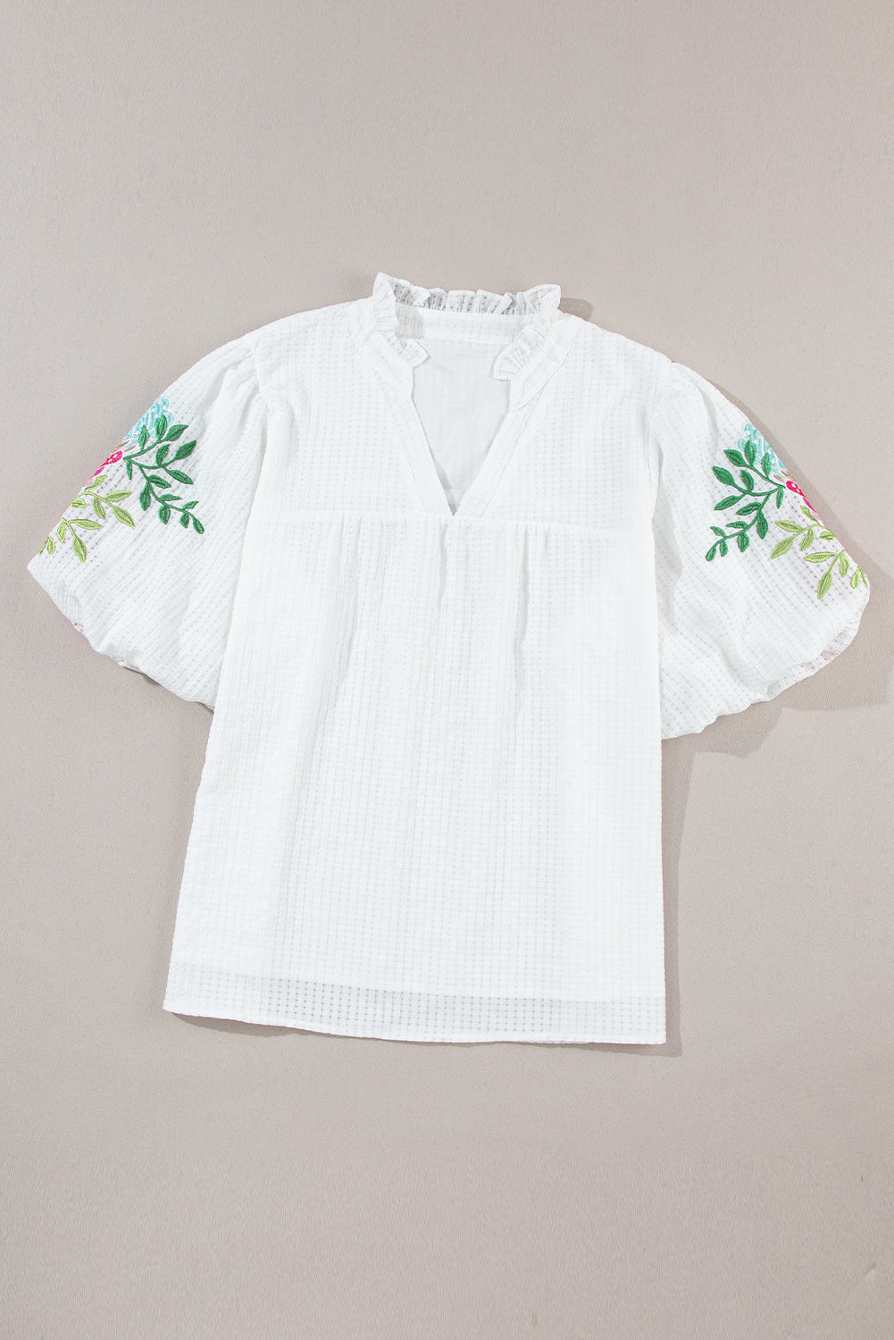 Embroidered Notched Half Sleeve Blouse Blouse Trendsi   