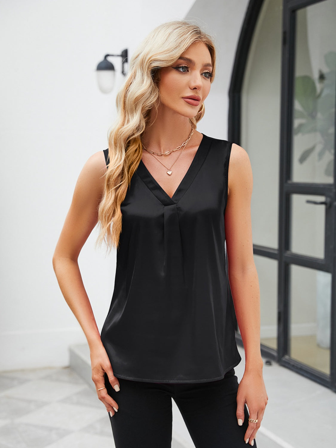 V-Neck Wide Strap Tank Tank Trendsi   