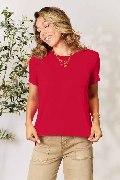 Basic Bae Full Size Round Neck Short Sleeve T-Shirt T-Shirt Trendsi Red S 