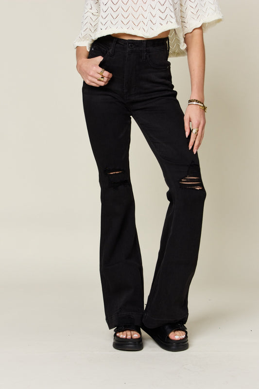 Judy Blue Full Size High Waist Distressed Flare Jeans